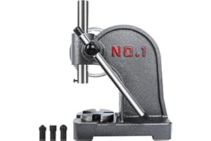 hightall 1 Ton Arbor Press,Handwheel & Long Lever Operation | Cast-Iron Frame, Stainless Steel Ram | 3 Drifts (Flat/Pointed/Round), 5.5" Max Height, Table-Mountable for Metal Stamping, Leathercraft