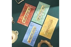 PAGEMORE 4 Pieces Metal Bookmarks with Scale, Golden Hollow Bookmark Oil Painting Theme Ruler Book Mark Bookmarks for Book Lovers Writers Readers Children Teens Men Women Adults