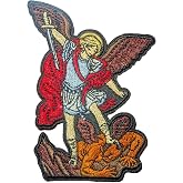 St. Michael Archangel Patch | Anime Style Saint Warrior Religious Badge | Saint Warrior Angel Guardian Protection | Catholic Christian Religious | Embroidered Iron On Patch | 4" x 3"