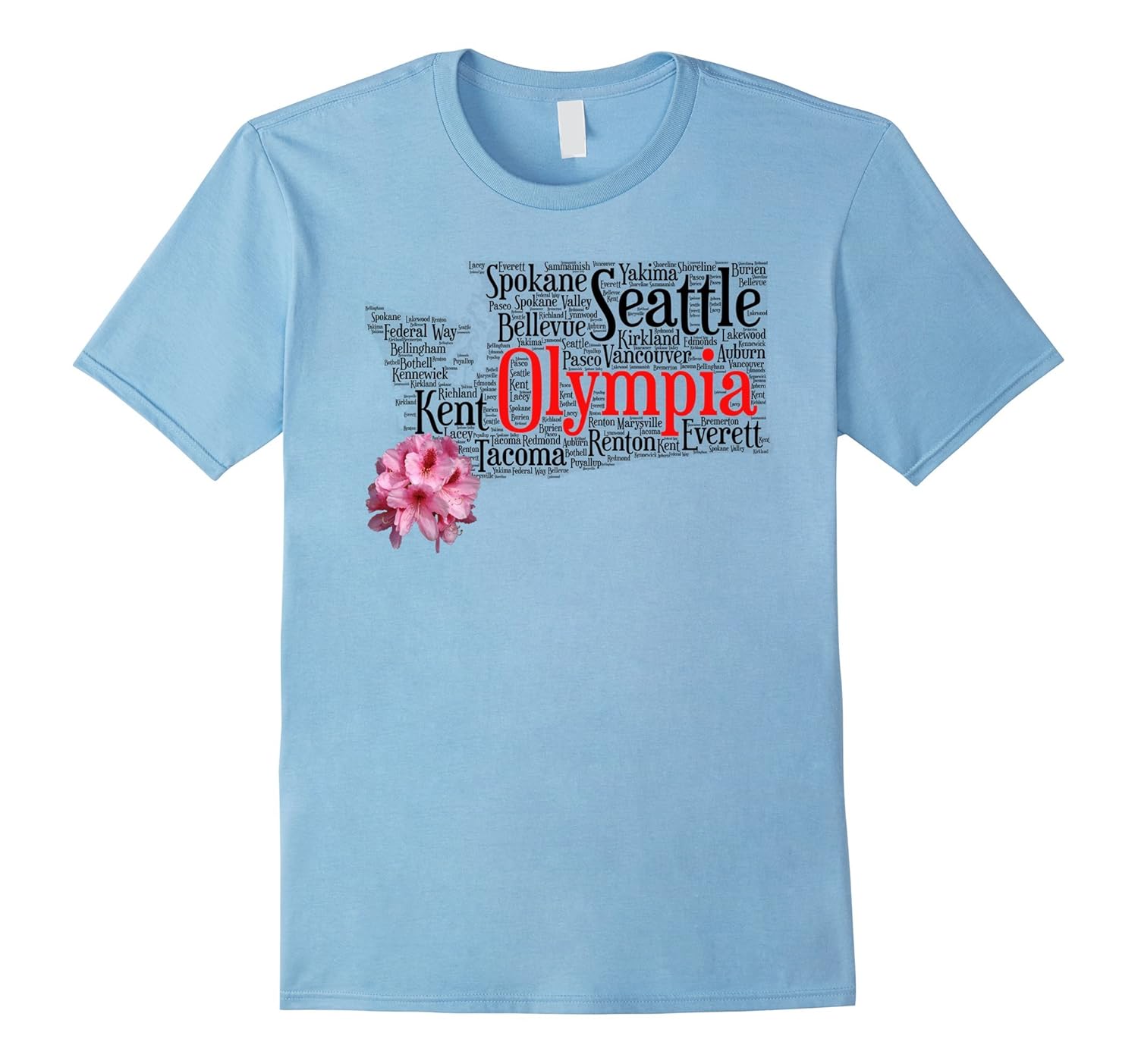 Washington Cities Word Cloud Art With State Flower T-Shirt-Rose