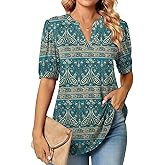 Anyally Womens Summer/Spring Puff Short Sleeve Tops Dressy Casual V-Neck T-Shirts Cute Blouse for Work