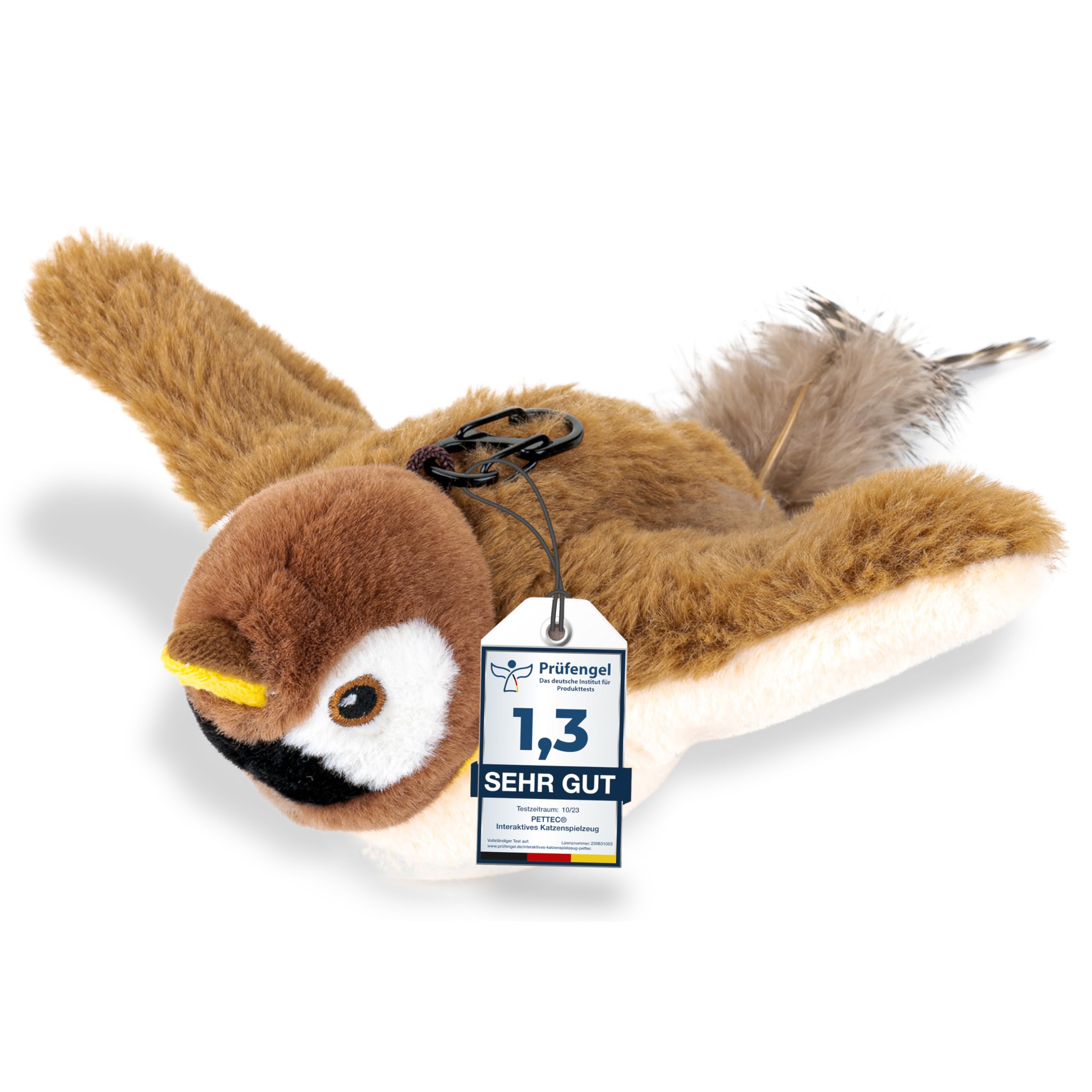 PetTec Interactive Moving Sparrow | Electric Cat Toy with Catnip | Cat Activity/Cat Toy | Washable Plush Toy for Cats with Mint Cushion | Includes USB Cable