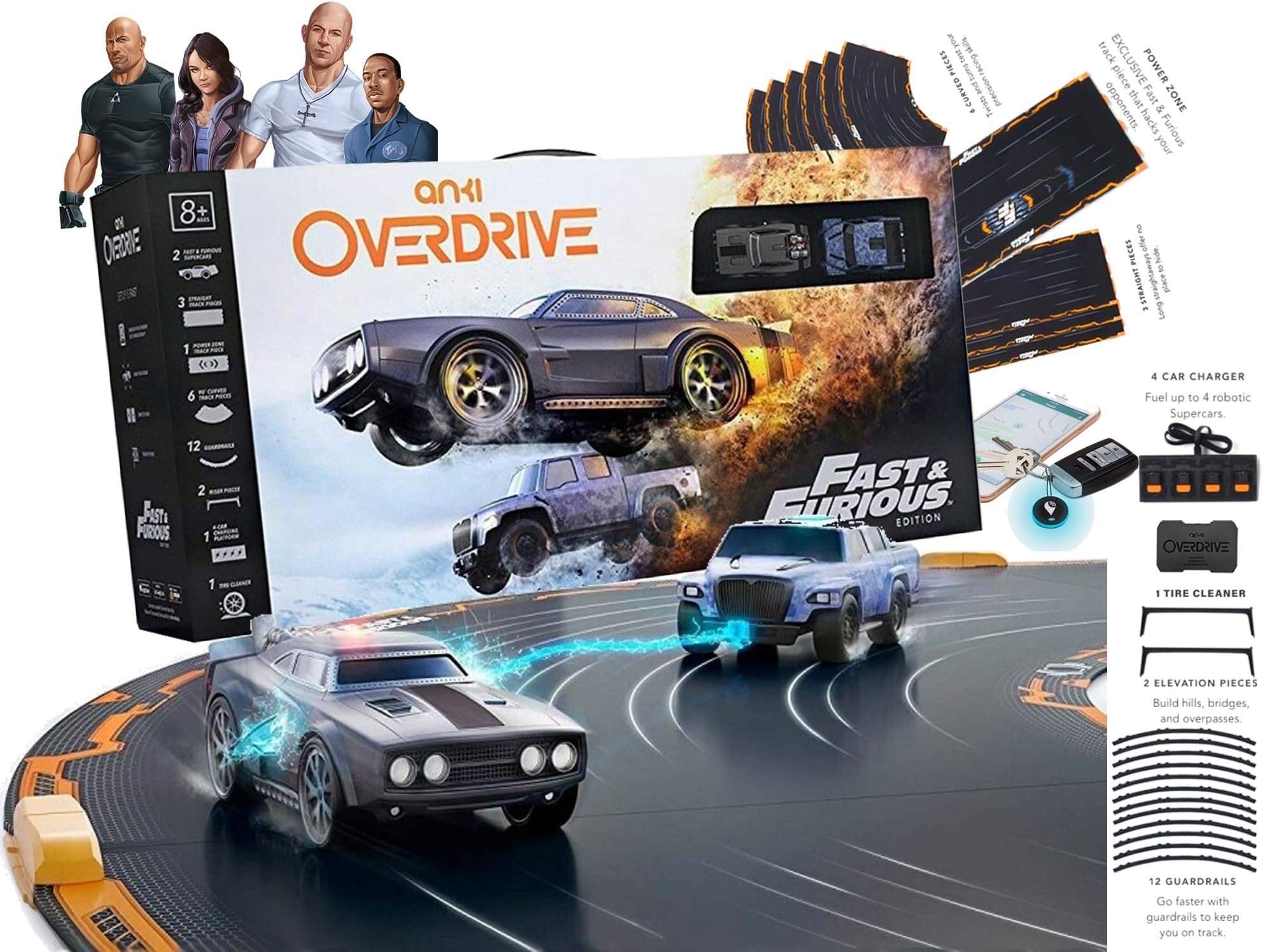 Anki Overdrive Fast & Furious Edition LTD Full Kit - with Curved Track's,Tracks,Power Zone,Guard's,Charger,Tire Cleaner,Item Tracker (2) Car (Retail Packing Kit)