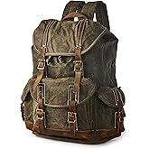 BRASS TACKS Leathercraft Heavy Duty Waxed Canvas Vintage Backpack for Men Women Trim Casual 15.6" laptop Travel Rucksack Shoulder Rucksack for Travel