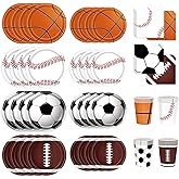SJJPDYY Sports Birthday Party Decorations, Sports Theme Party Supplies, Include Plates, Cups, Napkins, Soccer Basketball Baseball Football Theme Dinnerware (Serve 20)