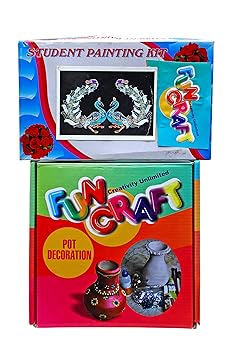 Fun Craft Activity Box Combo for 4+ Year Kids Sand Painting Kit and Pot Decoration Kit DIY Educational Toy Learning Kit