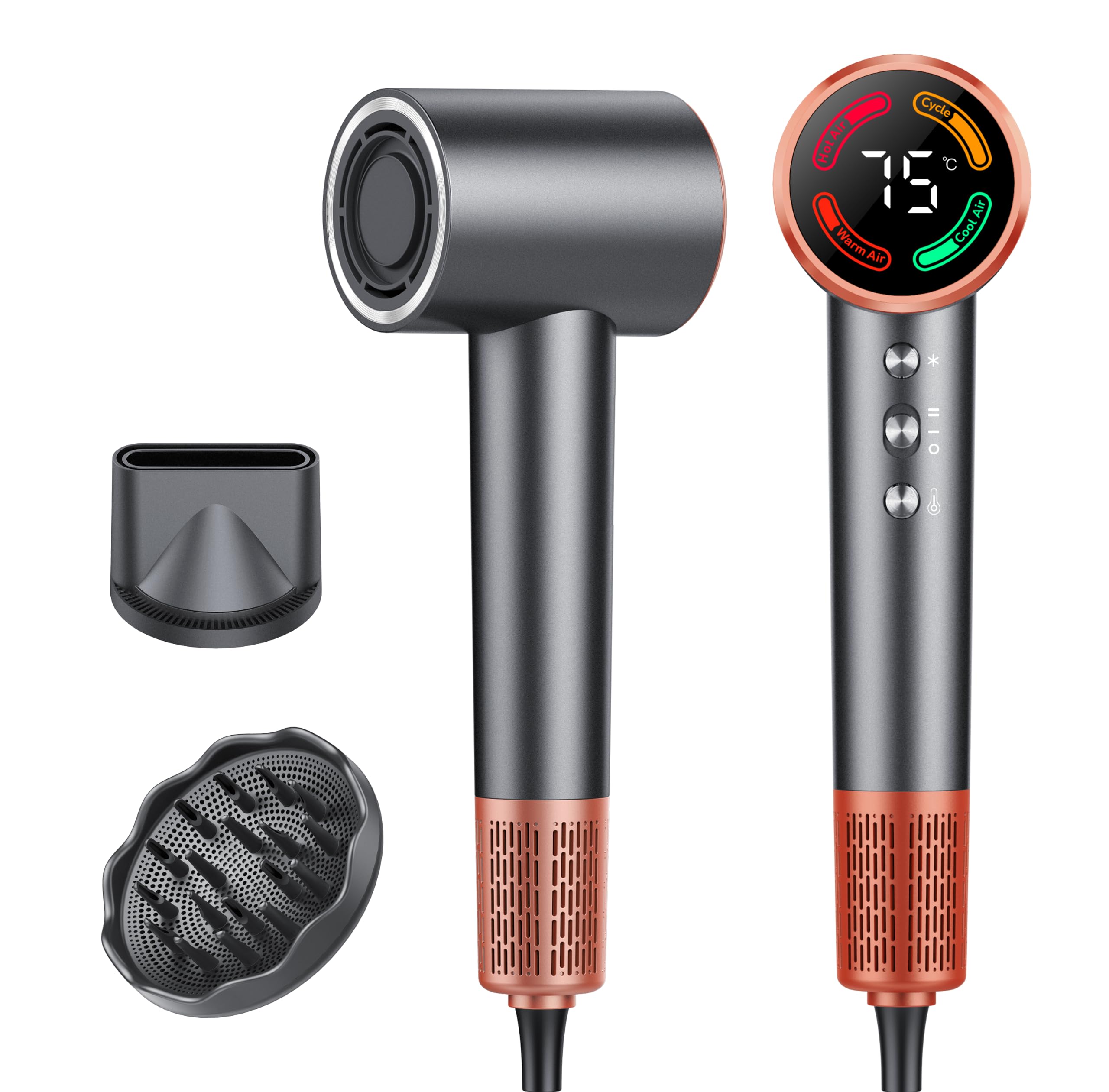 Hair Dryer, High Speed Blow Dryer with Diffuser, 500M Ionic Negative Blow Dryer for Fast Drying, Low Noise & Smart Temperatur