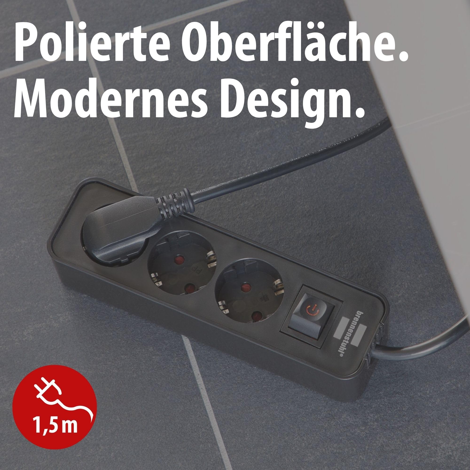 Brennenstuhl Ecolor Steckdosenleiste 3-Fach (Mehrfachsteckdose mit Schalter und 1,5m Kabel) schwarz 2