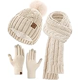 Hat Scarf And Gloves Set For Women, Womens Beanie Hats Thermal Touchscreen Gloves Scarf Scarves, Winter Accessories Sets