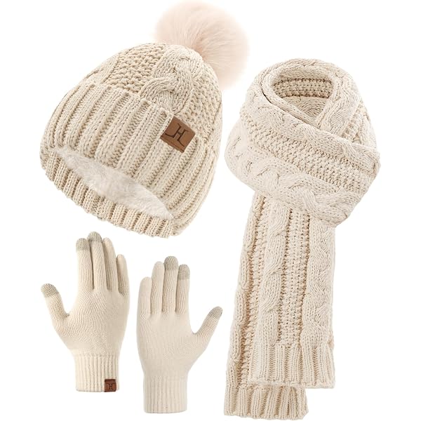 Satin Lined Beanie Scarf Gloves Set Winter Accessories Touchscreen SATINIOR 5 Pcs Winter Satin Lined Hat Scarf Gloves Set Knit  main image 3