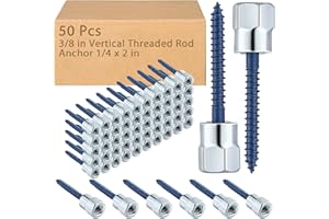 Tandefio 50 Pcs 3/8 in Vertical Threaded Rod Anchor 1/4 x 2 in Super Screw Threaded Rod Fitting Vertical Anchor Designed for 