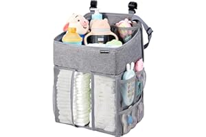 Clearworld Hanging Diaper Caddy Organizer,Diaper Stacker and Crib Organizer,Upgrade Thicken Nursery Organizer for Changing Table, Crib, Wall & Bassinet, Baby Essentials Storage (Gray)