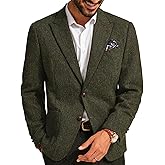 PJ PAUL JONES Mens Blazer Vintage Herringbone Tweed Blazer Two Button Wool Blend Sport Coat with Pocket Square