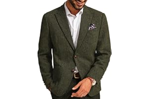 PJ PAUL JONES Mens Blazer Vintage Herringbone Tweed Blazer Two Button Wool Blend Sport Coat with Pocket Square