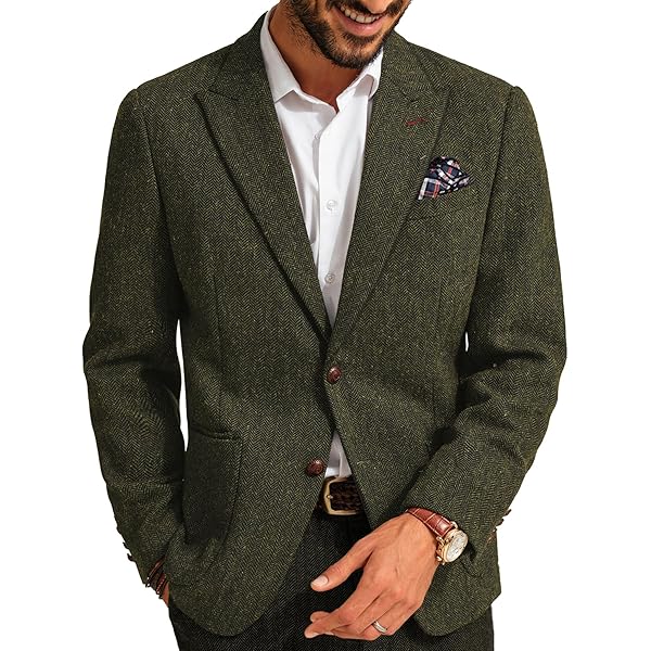 Mens British Herringbone Blazer Vintage Tweed Jacket Wool