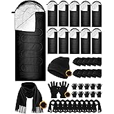 Tranqun 40 Pcs Sleeping Bags for Adult Bulk with Winter Beanie Hat Touch Screen Gloves Scarves, Waterproof Cotton Liner Cold Weather Sleeping Bag for Homeless Camping Indoor Outdoor