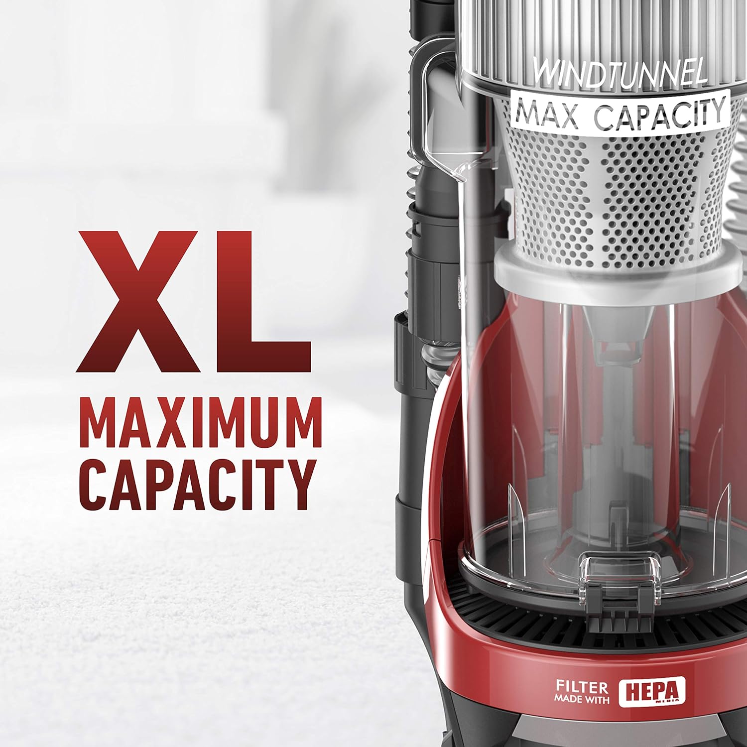 Hoover Windtunnel Max Capacity Upright Vacuum Cleaner with HEPA Media Filtration, UH71100, Red -