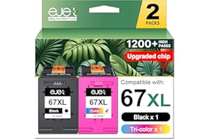 EJET 67XL Ink Cartridges Black/Color Combo Pack Compatible for HP Ink 67 67XL Works with HP Deskjet 2700 2700e 2755 2755e 2855e 2800e 2852e 2827e 4100e 4155e 4227e 4255e Envy 6055e 6455e Series (2-Pack)
