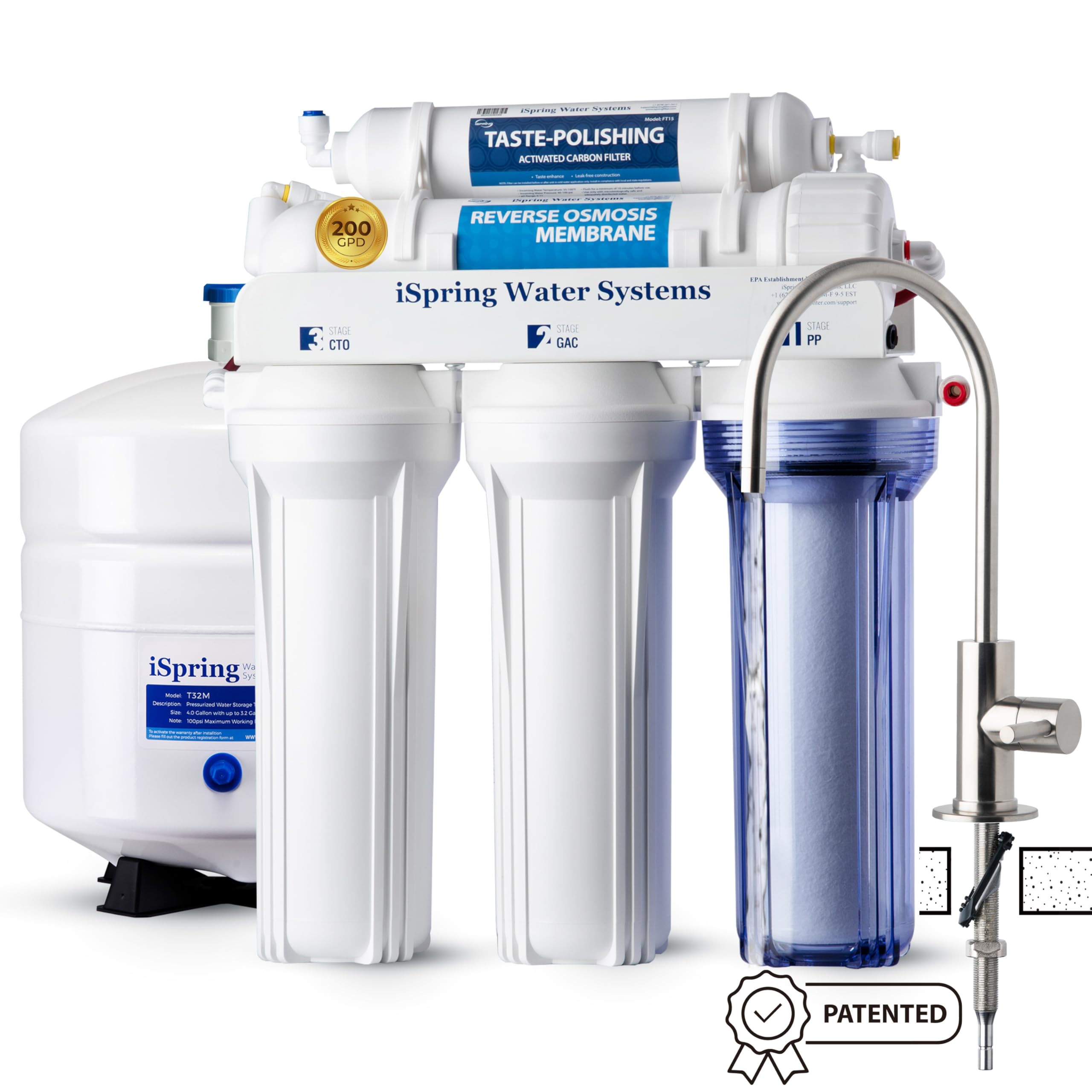 iSpring RCC2, Upgraded 200 GPD Capacity, 5-Stage Under Sink Reverse Osmosis Water Filter System, Patented Easy-Mount Faucet for Hassle-Free Installation Image