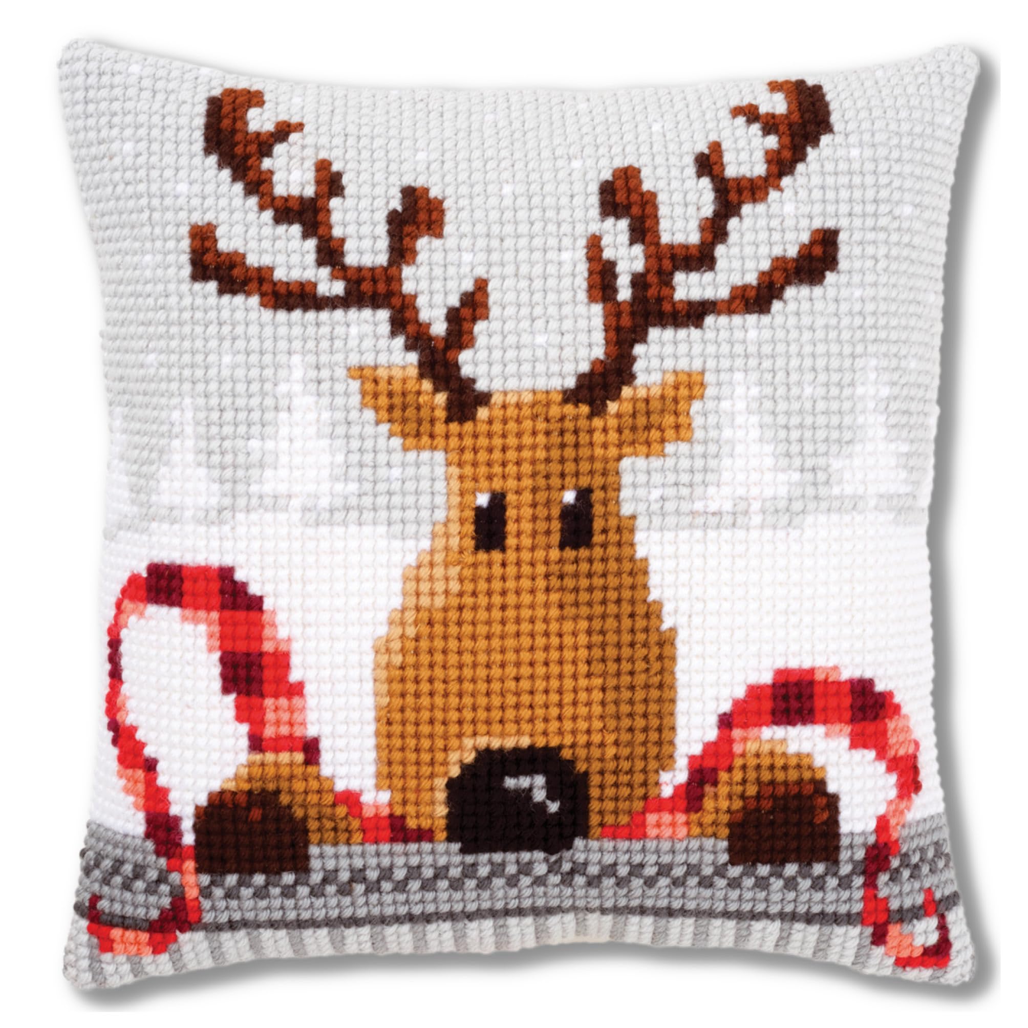 Vervaco Reindeer with a Red Scarf Cross Stitch Cushion, Multi-Colour
