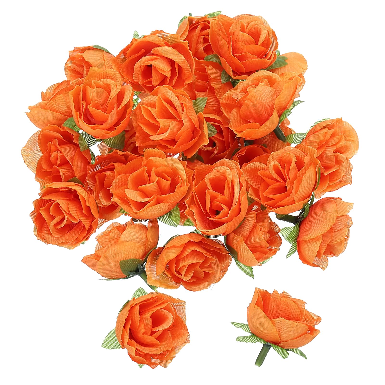 PATIKIL Mini Rose Artificial Flowers Bulk 1.2 Inch, 50 Pcs Silk Cloth Small Fake Flower Heads for Wedding Crafts Home Decor Decoration Party, Orange