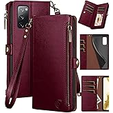 XcaseBar for Samsung Galaxy S20 FE Wallet case with Zipper Credit Card Holder【RFID Blocking】, Flip Folio Book PU Leather Phone case Shockproof Cover Women Men for Samsung S20FE case Wine Red