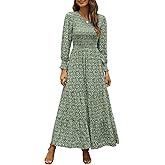 Annebouti Women's 2026 Spring Casual Long Sleeve Maxi Dress Boho Floral Smocked A-Line Modest Wedding Guest Long Dresses