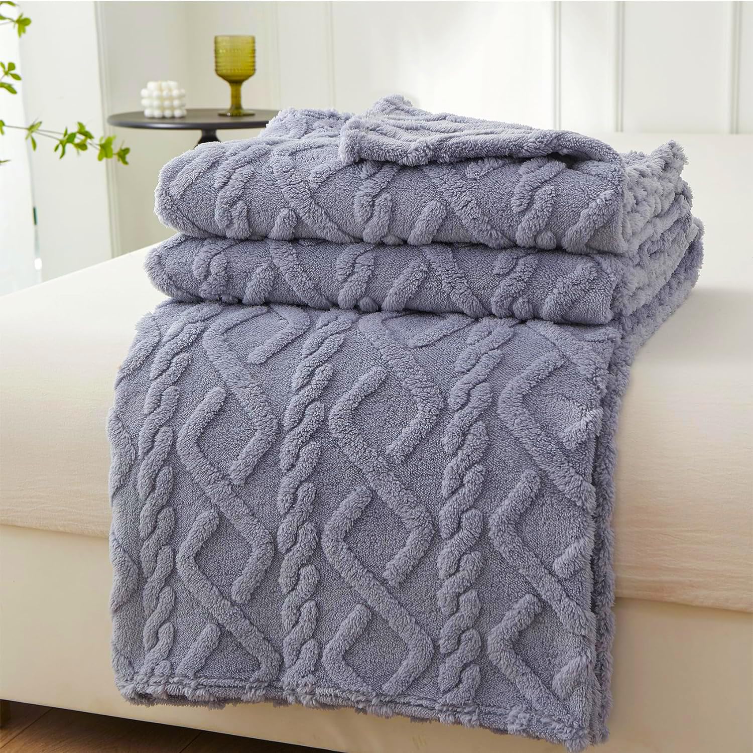 VANJOROY Fleece Blanket Large Throw for Sofa and Bed,400 GSM Lightweight Blanket, 100% Microfiber Fuzzy Soft Warm Cozy Fluffy Wool Throw for Chair,Couch,Travel.. (127×152cm, Blue Grey) — image 1