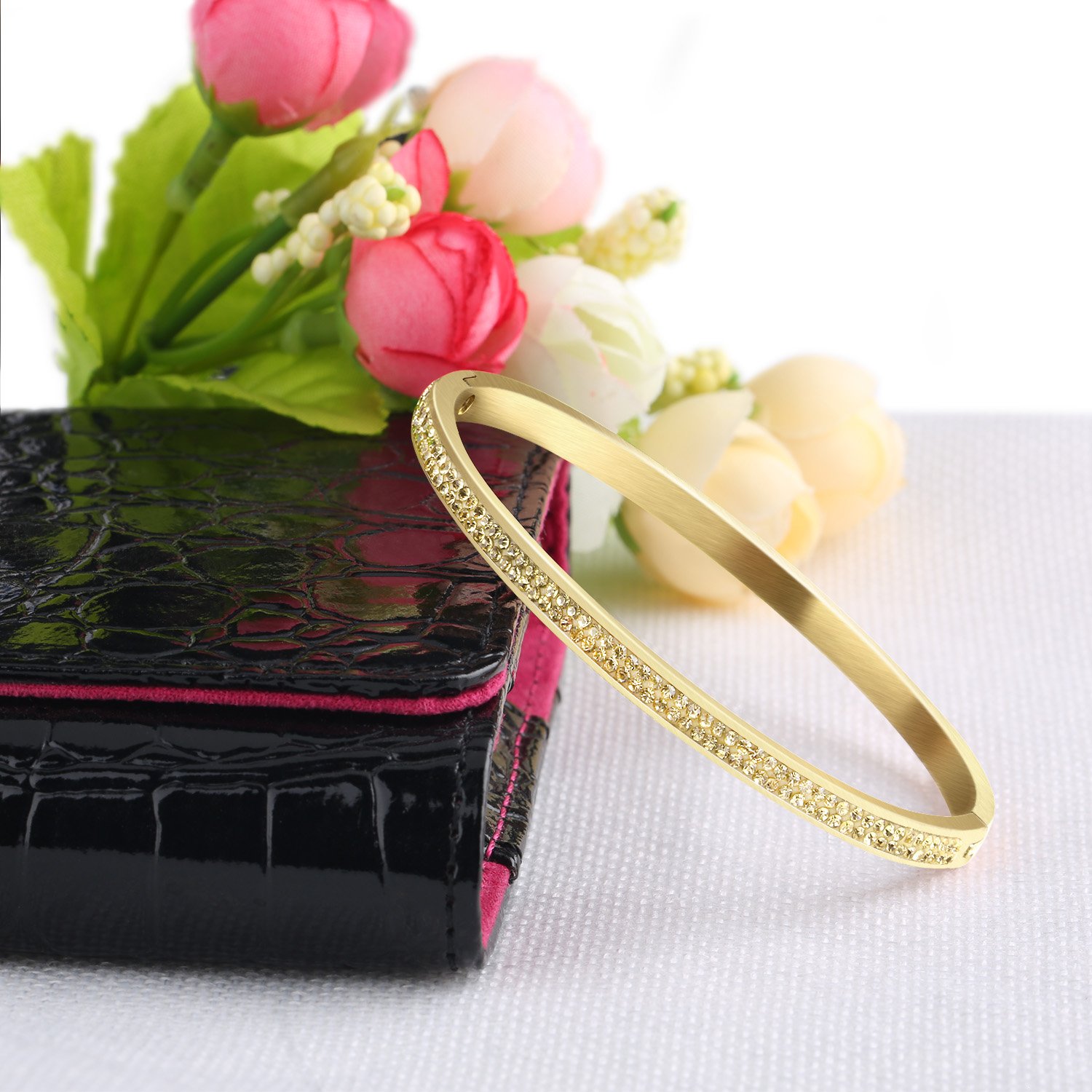 UHIBROS, Fashion Jewelry Women‘s Bracelet Wristband Bangle Stainless Steel Gem Metal (Gold)