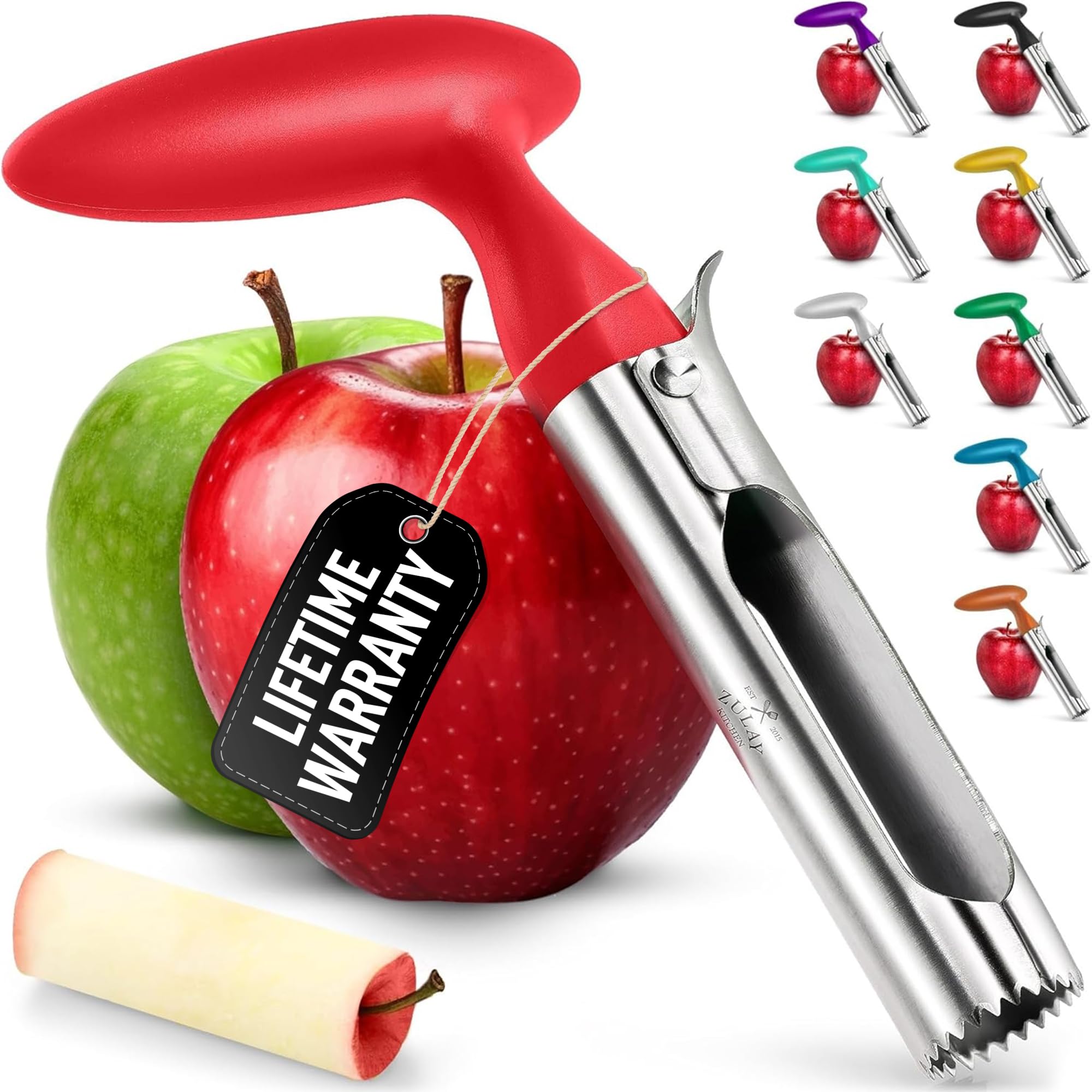 Zulay Premium Apple Corer - Easy to Use Durable Corer for Apples, Pears, Bell Peppers - Stainless Steel - Red