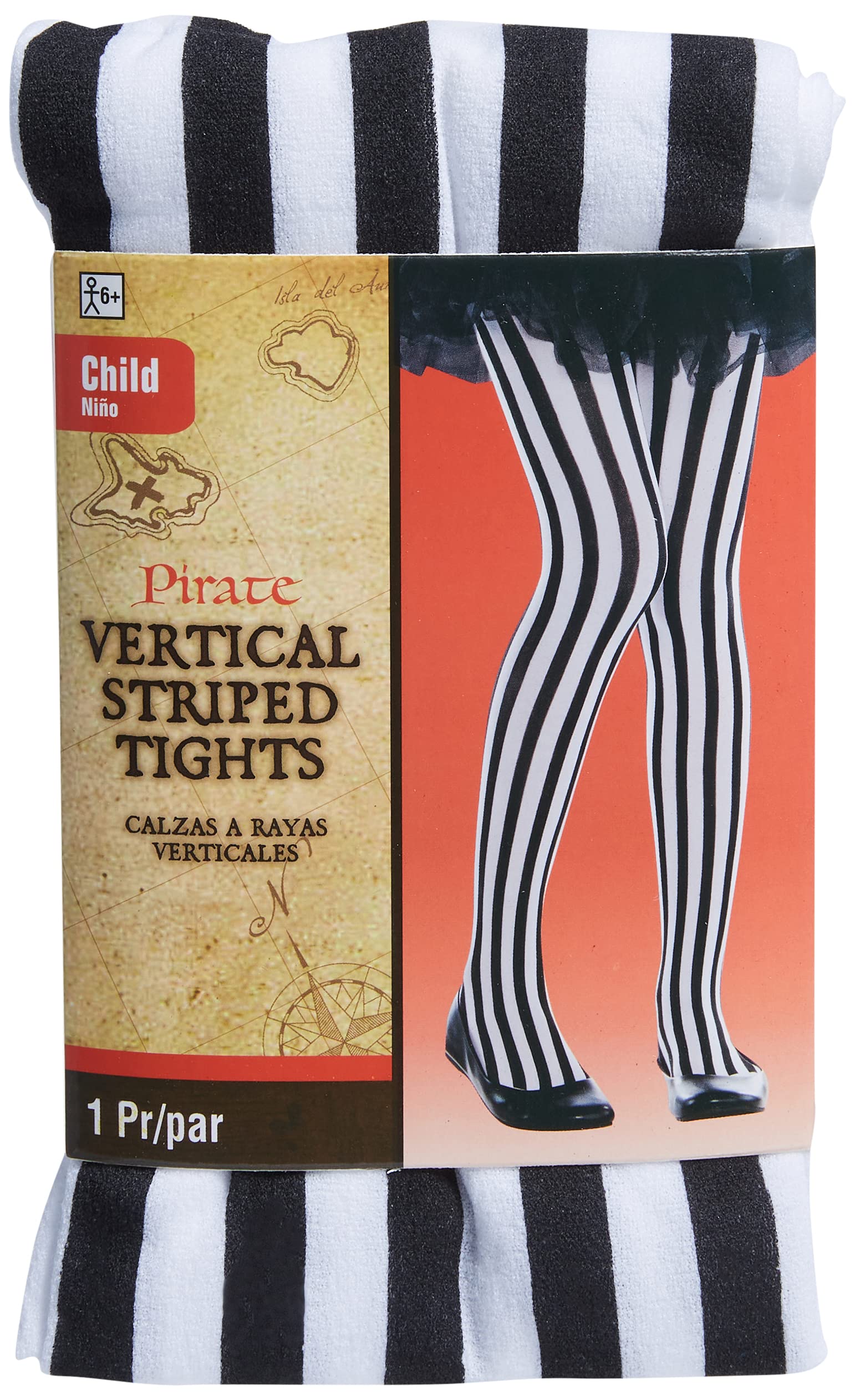 Amscan 846589 Black and White Vertical Stripe Child Tights, 9" x 4" Black/White