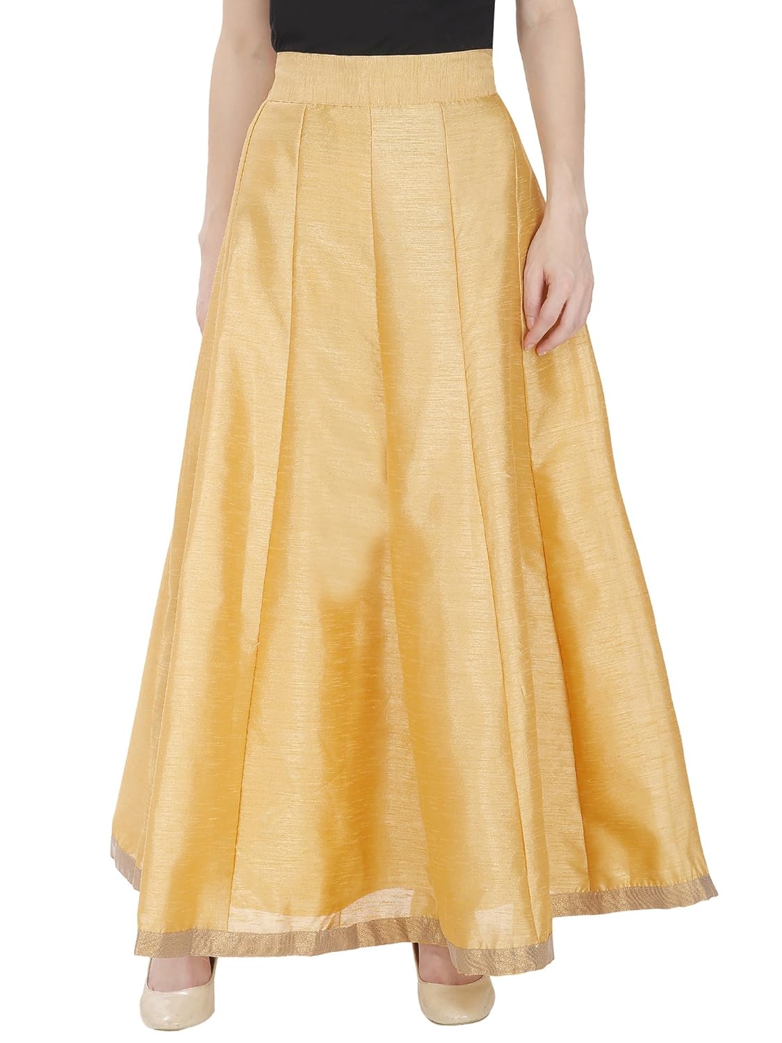 damen mode women gold silk solid skirt with border free size