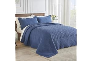 SUCHBED King Size Bedspread Set Oversized Queen Bedspread 106x96 inches King Bed Quilt Set Lightweight Coverlet Sets with Shams Grid & Damask Quilted Bedspread King Size for All Season, Navy Blue