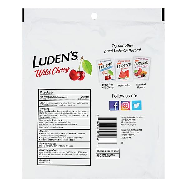 LUDENS DELICIOUSLY SOOTHING THROAT DROPS, WILD CHERRY FLAVOR, 90 COUNT