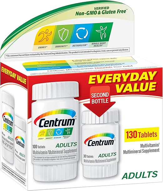 Centrum 578947 Adults Under 50 MultiVitamin Supplement, 130 Count