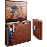 miyozi Airtag Wallet for Men,with Cash Pocket 2 ID Window 13 Cards,Slim Leather Wallet Front Pocket Card Holder RFID Blocking with Gift Box