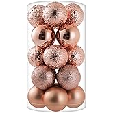 20ct Rose Gold Christmas Ball Ornaments Shatterproof Plastic Christmas Tree Decorations for Xmas Party Home Office Holiday Decor -Large Size (3.15", 80mm)