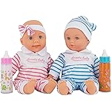Fash N Kolor Twin Baby Doll Collection, 13 inch Soft Body Baby Dolls, with 2 Magic Disappearing Milk and Juice Bottles Includ