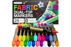 ARTISTRO 24 Dual-Tip Fabric Markers - Fabric Decorating Kit - Permanent for Clothes - Acrylic Paint Pens for Sneakers, Bags, Shoes, Textile, Canvas, Sewing, Craft, DIY - Brush and Fine Tip