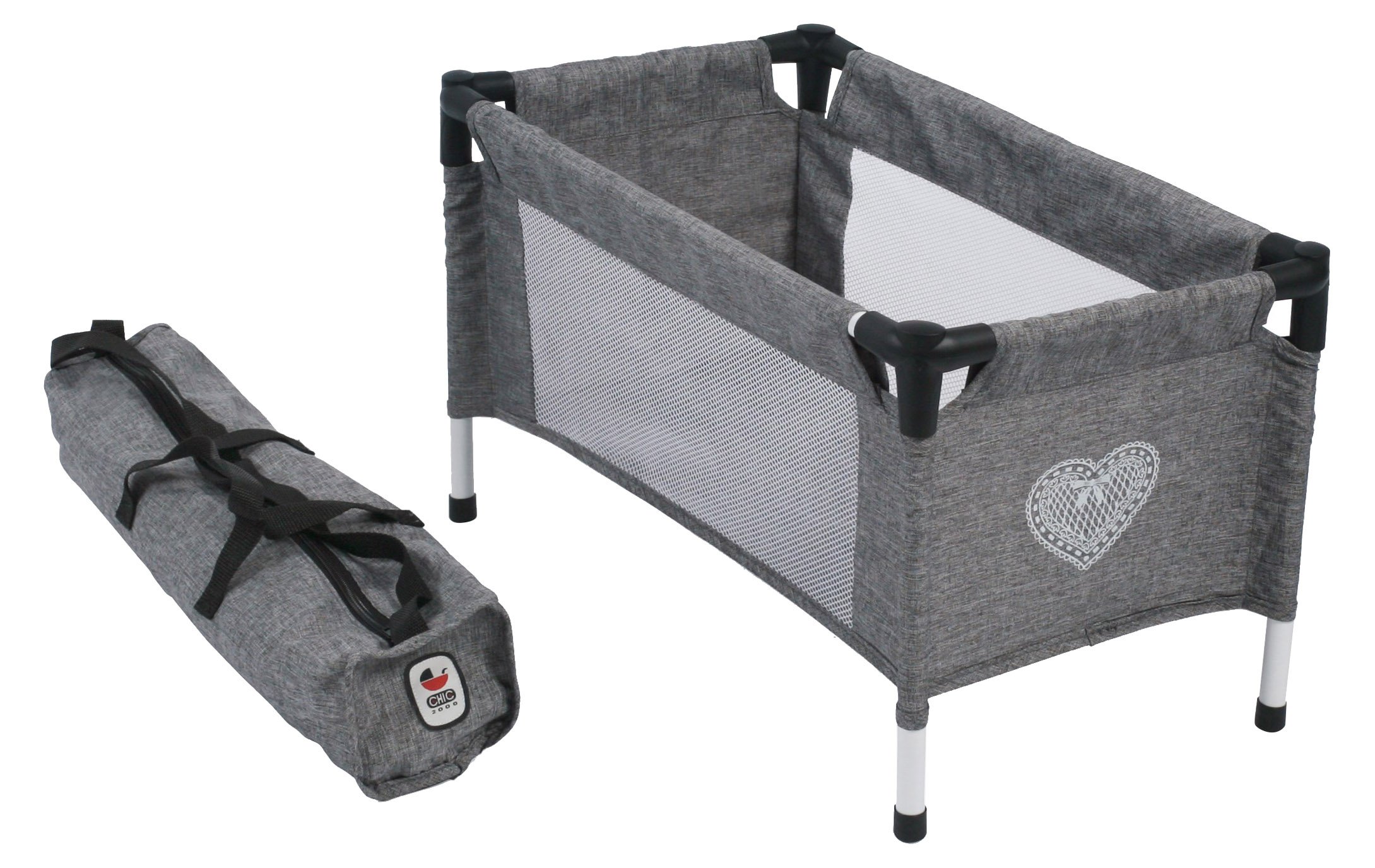 Bayer Chic 2000-Baby Born Baby Doll Travel Bed, 652 76, Denim Gray, Small, Attention - For Dolls