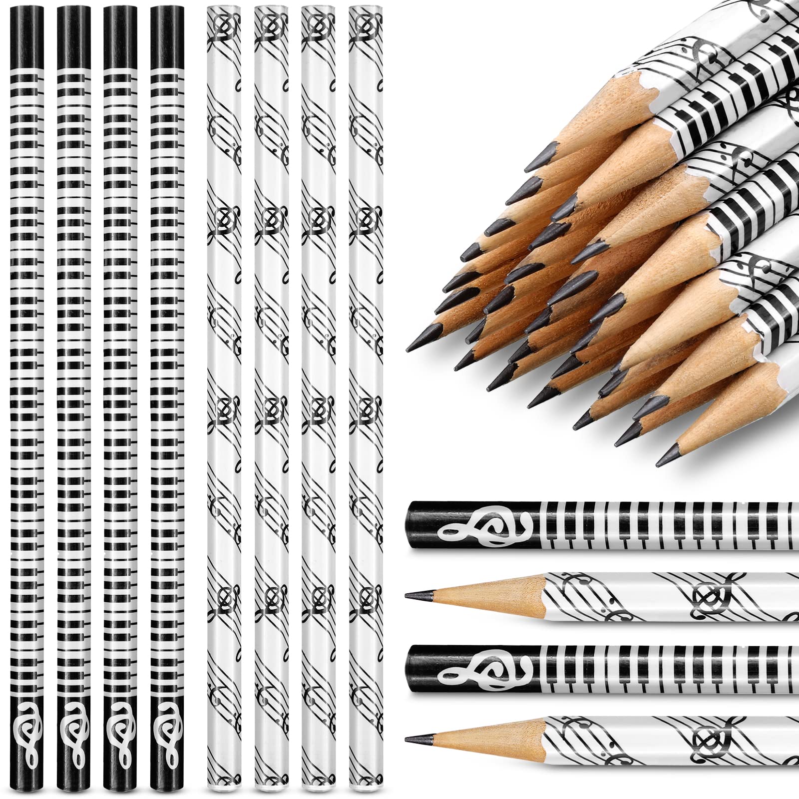 Photo 1 of TaoBary 200 Pieces Music Pencils Bulk Music Classroom Supplies Piano Note Pencils Wooden Fun Gifts Party Favors for Piano Students Teachers Artists, Black and White, 7 Inches