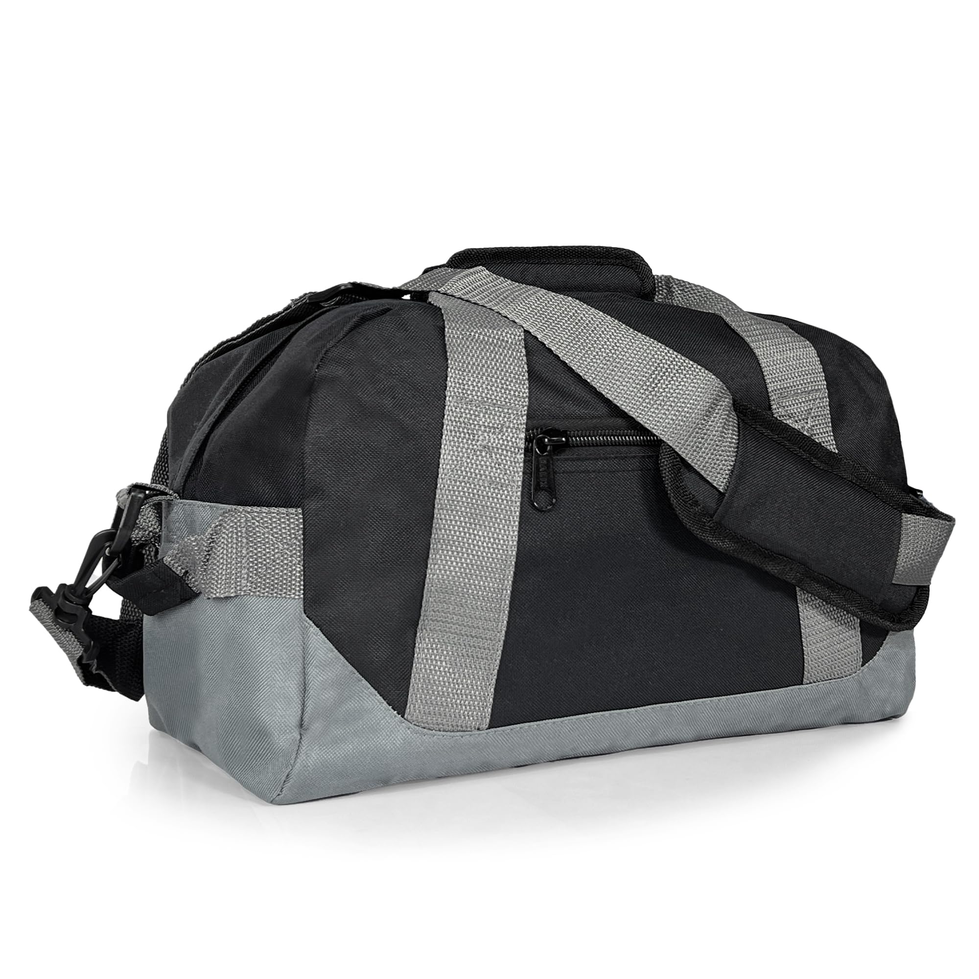 DALIX 14" Small Duffle Bag Two Toned Gym Travel Bag, Black Gray, 14" X 8-1/2" X 8-1/2"