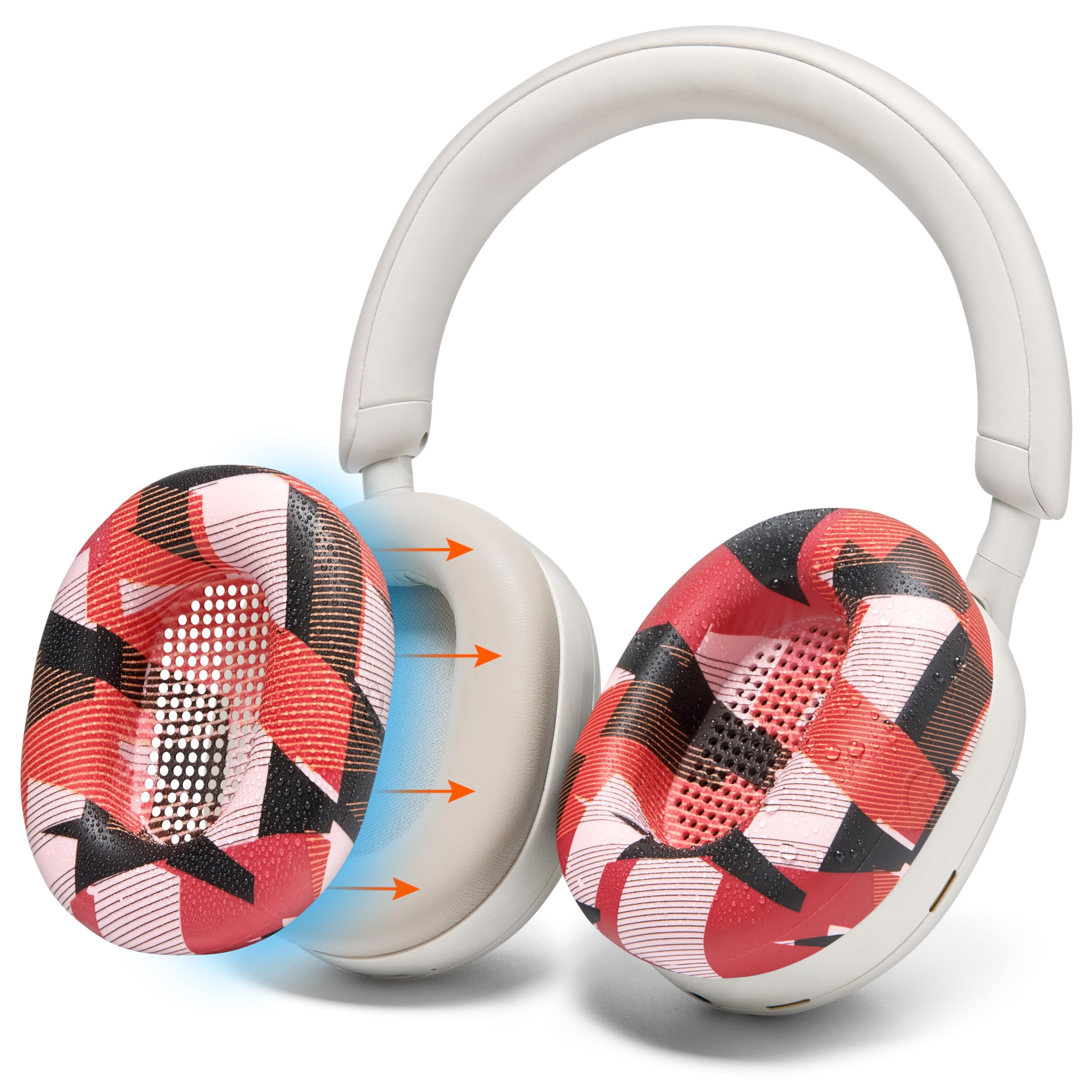 WC SweatZ XM5 - Patented Earpad Sweat Covers for Sony WH1000XM5 by Wicked Cushions | Full 360 Earpad Protection | Sweatproof & Easily Washable | Red Prism