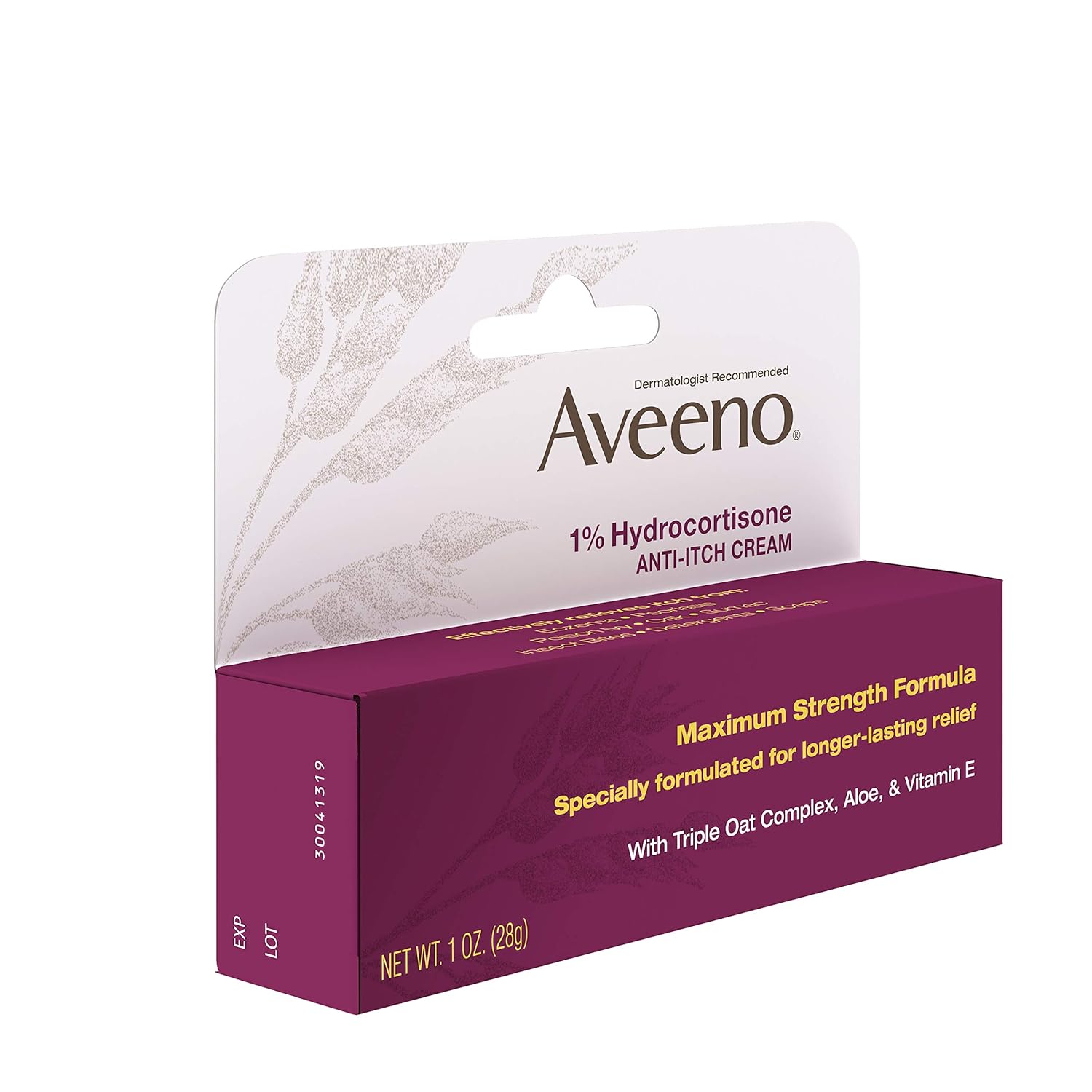 Aveeno Maximum Strength 1% Hydrocortisone Anti-Itch Cream with Pure Oat Essence Triple Oat complex, Aloe & Vitamin E, For Itch, Rash & Redness Relief, 1 oz: Prime Pantry