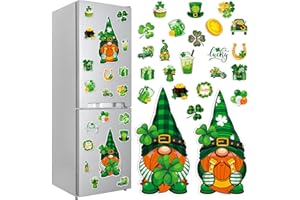 Lingvee 25 Pcs St. Patrick's Day Magnetic Refrigerator Sticker Shamrock Gnome Truck Pattern Refrigerator Magnet St. Patrick's Day Garage Door Decoration Car Mailbox Metal Door Kitchen Cabinet Decor