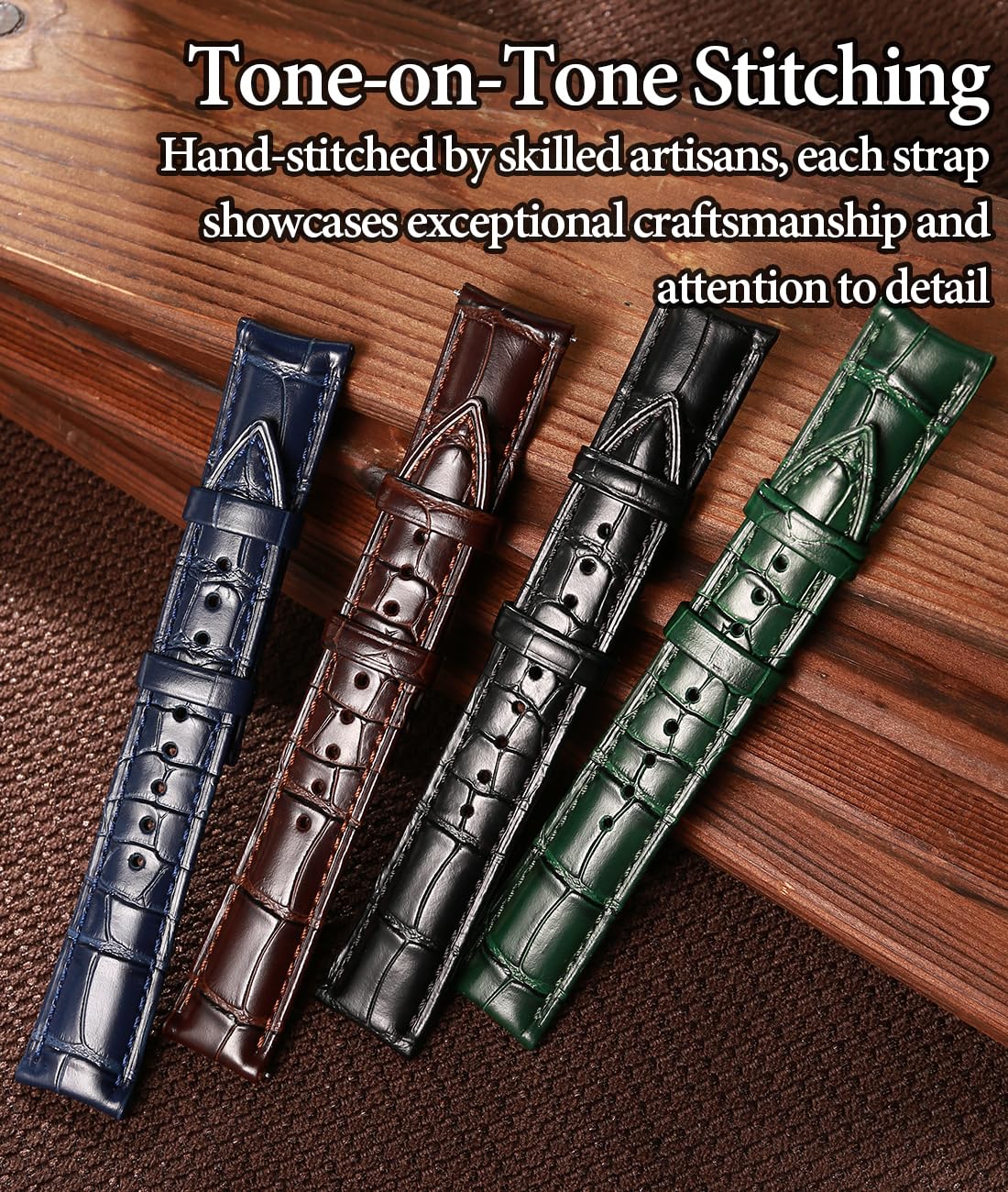 REZERO Leather Watch Bands for Men, Quick Release Watch Straps, Luxury Italian Alligator Grain Embossed Band Replacements 19mm 20mm 21mm 22mm