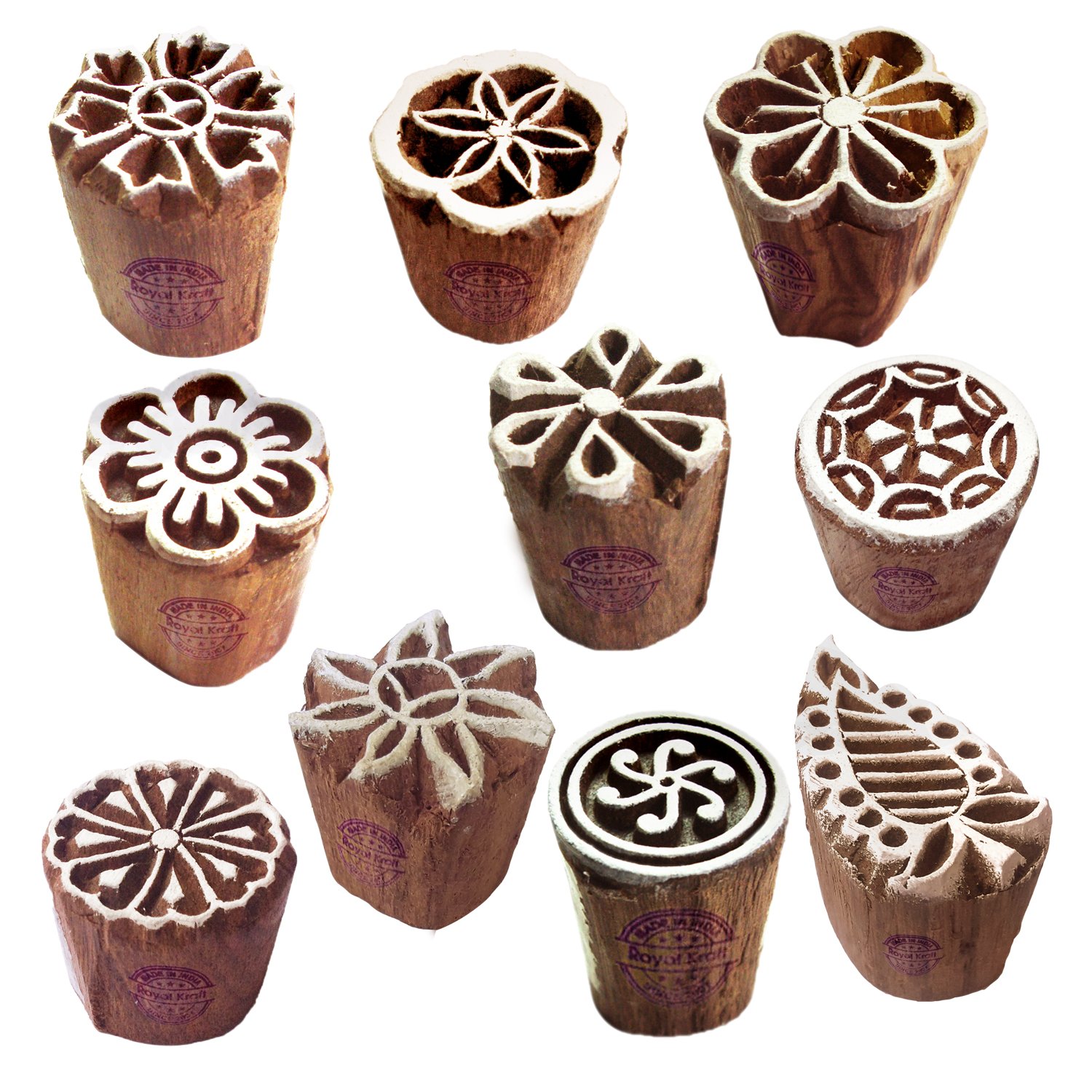 Mehndi Wood Blocks Beautiful Small Floral Shape Printing Stamps (Set of 10)