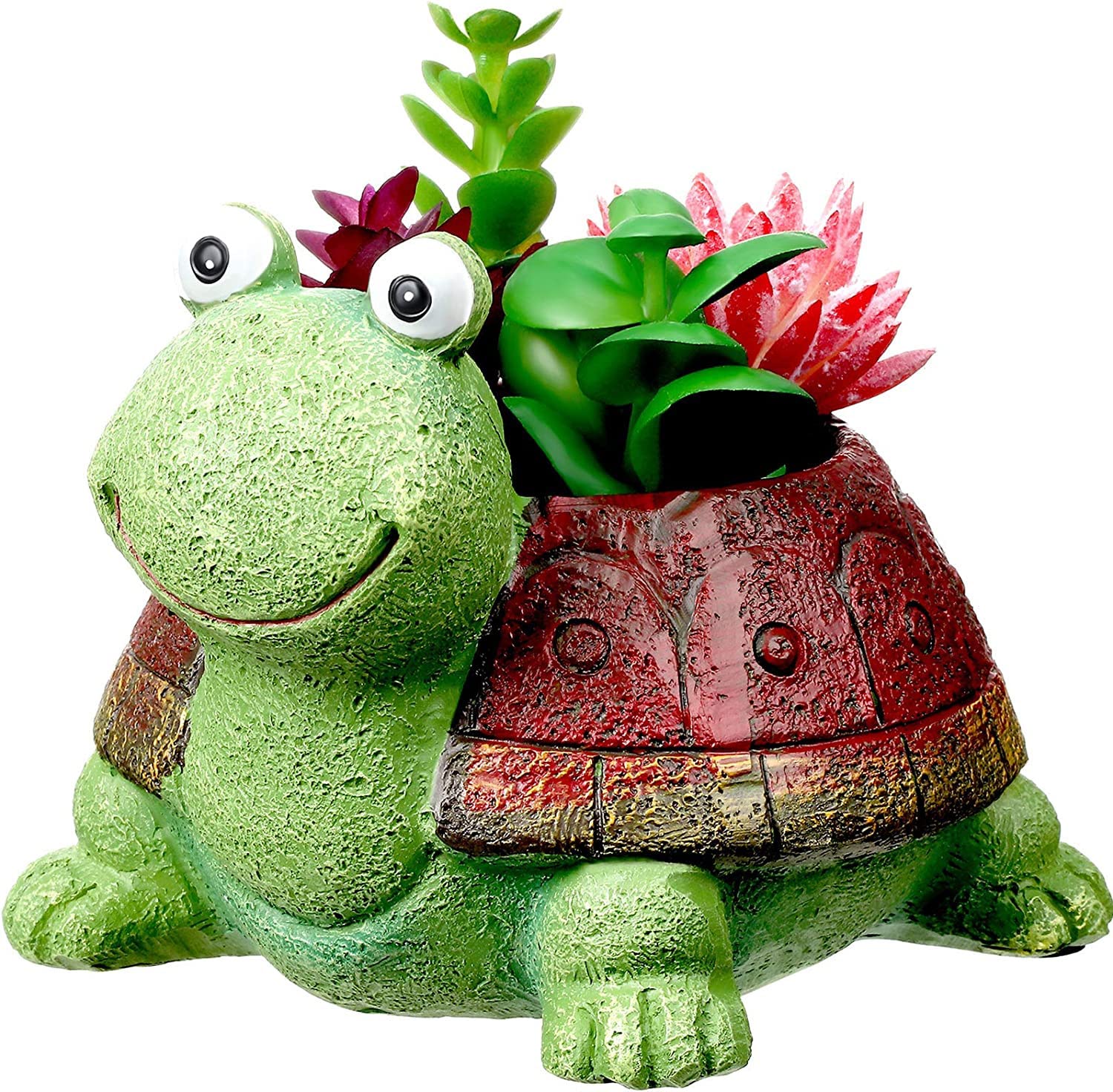 Guidre Garden Decoration Turtle Succulent Flower Pot Cute Animal Shaped Flower Pots Decoration Resin Cactus Plant Pots for Home Office Desk Mini Ornament Flower Pots Balcony Decoration,Green,L