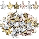 Leaf Pendants Accessory, 60pcs Mixed Color Hollow Leaf Charms Antique Pendants Decorations Metal Crafts Jewelry Findings for DIY Necklace Bracelet Earring Handmade Crafting,23 * 15mm
