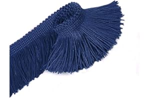 BEL AVENIR Lace Chainette Fringe Trim Polyester Tassel Trim with Hand Knitting for Home Accessories DIY Decoration (Navy, 6.8 Yard x 2 Inches)